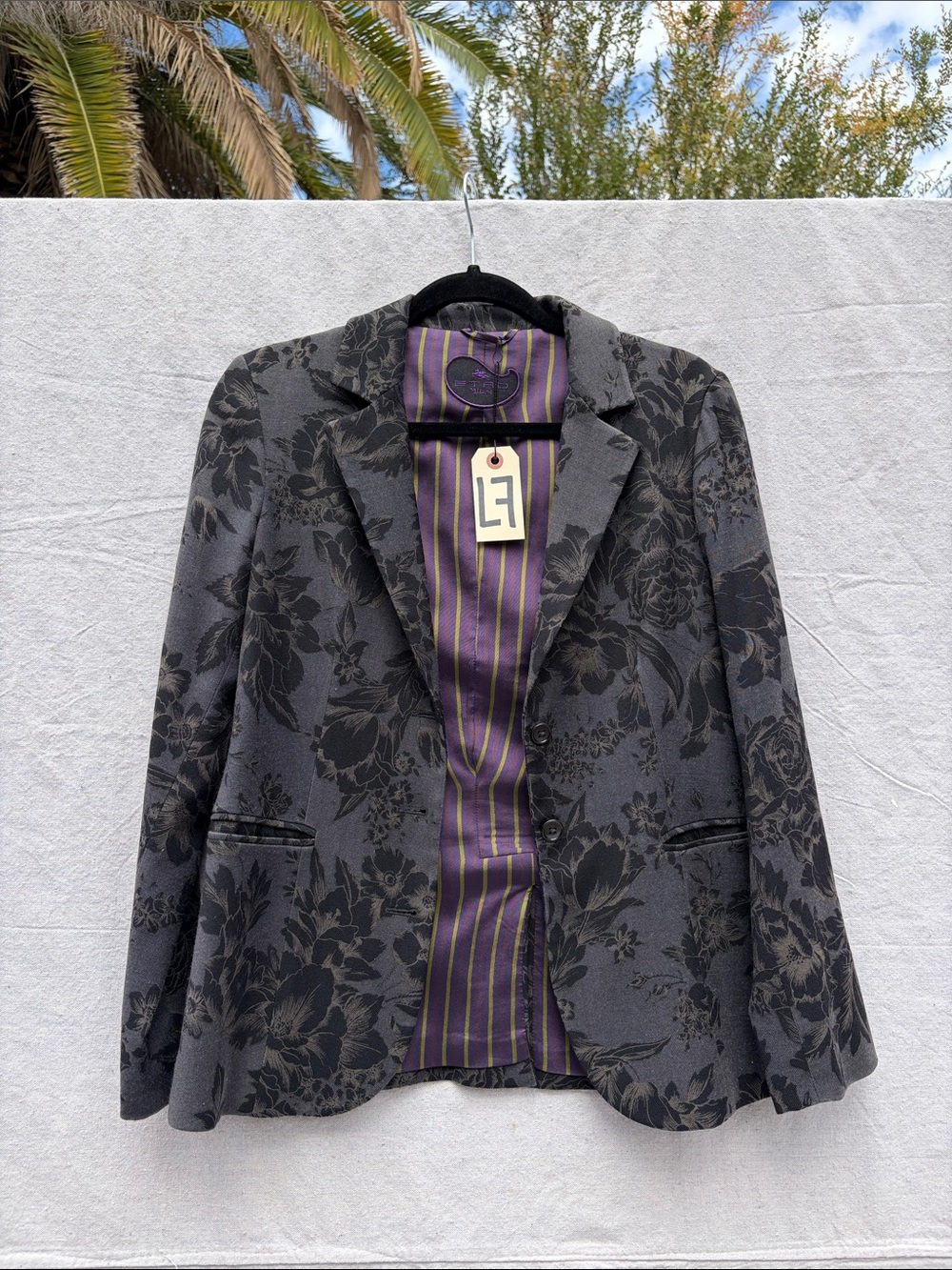 Gray Floral Jacquard Blazer - Gray